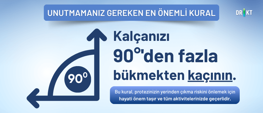 Kalça protezi ameliyatı sonrası, protezinizi korumak için Kalçanızı 90 dereceden fazla bükmeyin.