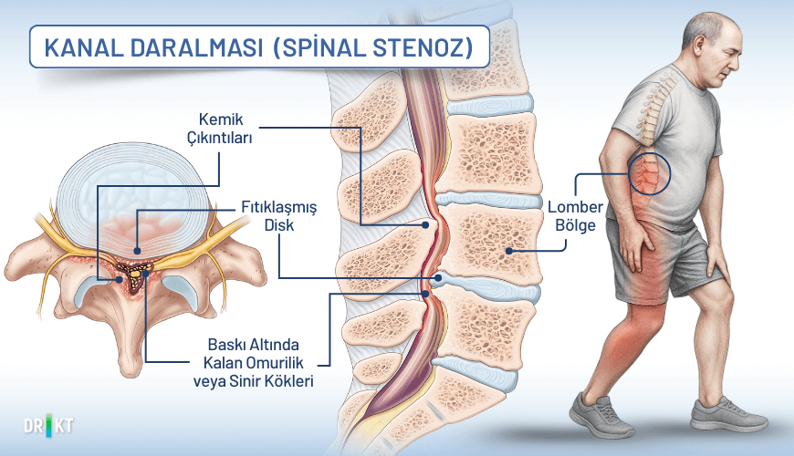 Omurilik kanalının daralması sorunu olan spinal stenoz (kanal daralması), belden kalça ve bacaklara yayılan bir ağrı ile sonuçlanabilir.