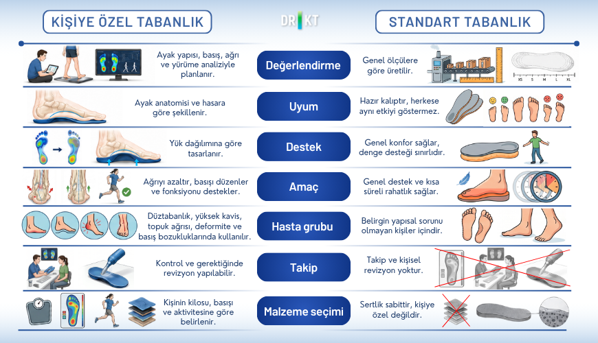 Standart tabanlık ve kişiye özel tabanlık farkları