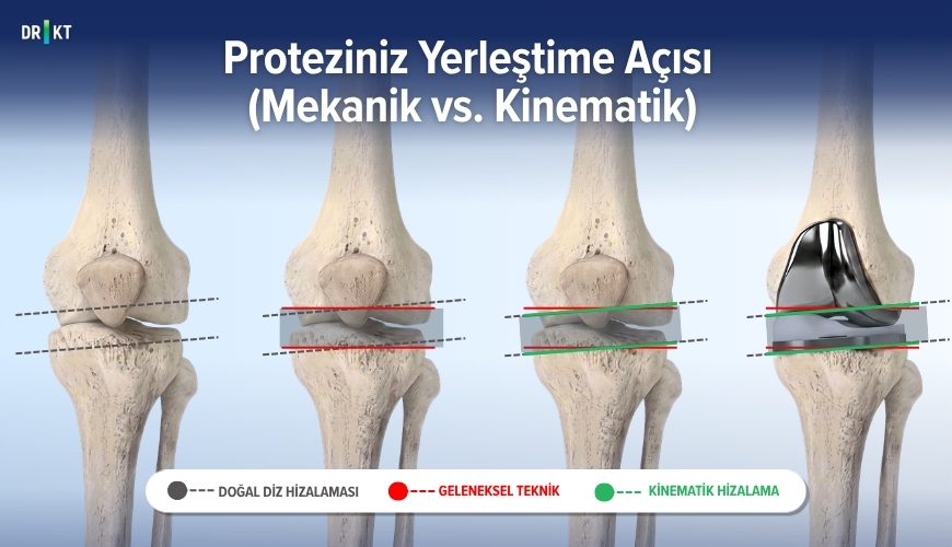 Diz protezleri ameliyatlarında öne çıkan iki hizalama yaklaşımı: mekanik hizalama ve kinematik hizalamadır