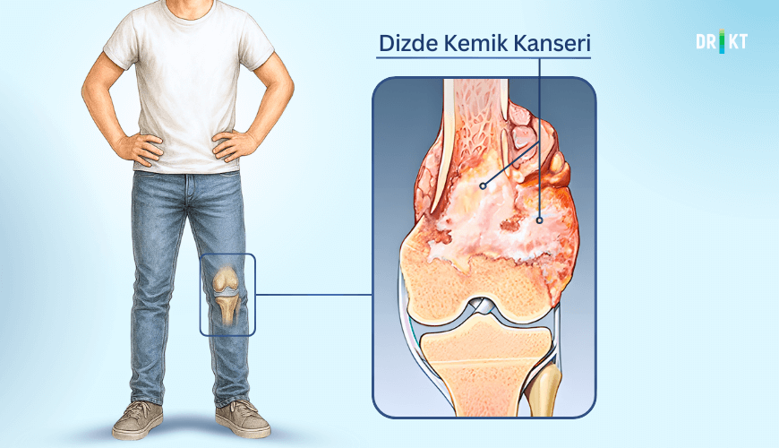 Osteosarkom gibi dizde meydana gelen kemik kanserleri, şiddetli ve sürekli ağrıya yol açarak bölgede şişlik oluşumuna sebebiyet verebilir.
